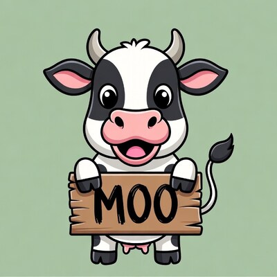 Cartoon Cow Holding Mooo Sign