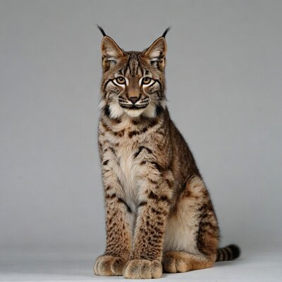 Bobcat sitting on gray background