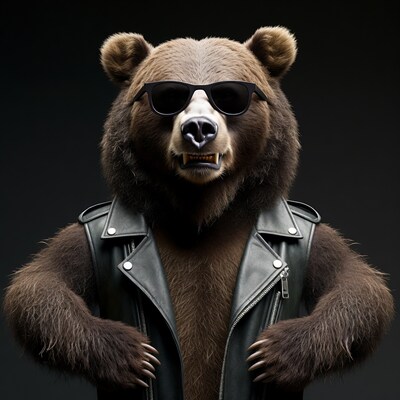 Bear wearing sunglasses and leather vest