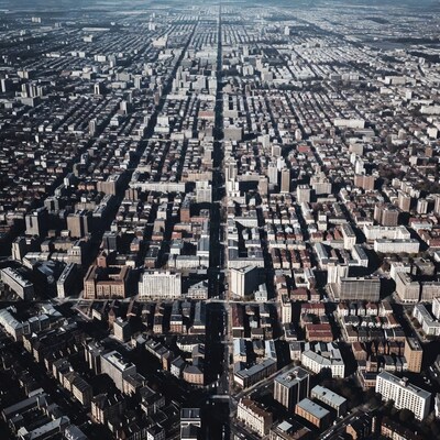 Aerial View of Dense City Grid