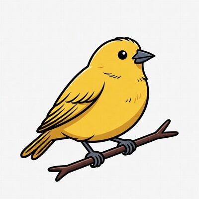 Cartoon yellow bird on branch