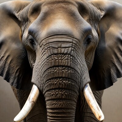 Close-up elephant face with tusks
