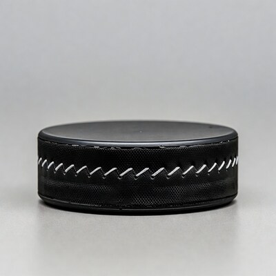 Black hockey puck isolated