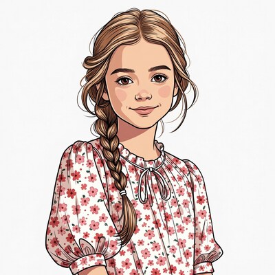 Girl with braid in floral dress