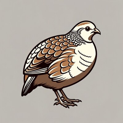 Illustrated Japanese Quail on Gray Background