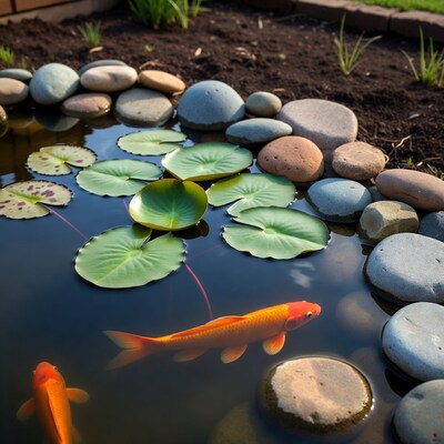 Koi Fish in Lily Pad Pond