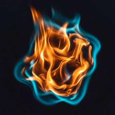 Vibrant orange blue flames isolated