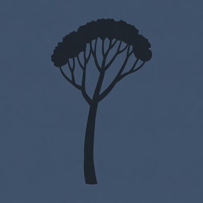 Silhouette tree on navy background