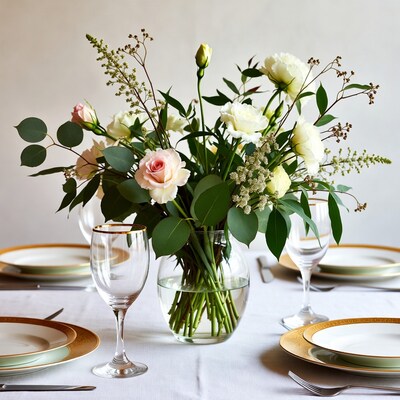 Flower Bouquet on Elegant Table Setting