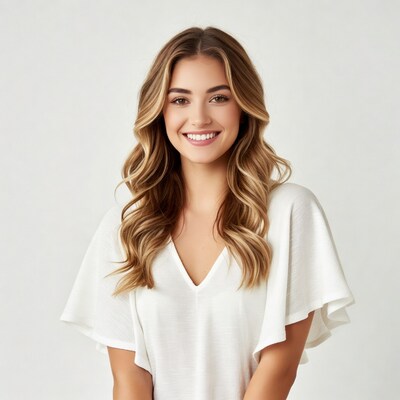 Smiling woman with wavy blonde hair