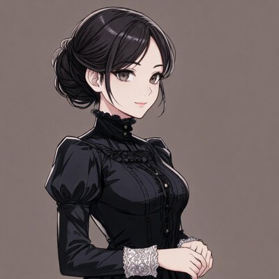 Anime girl in black Victorian dress