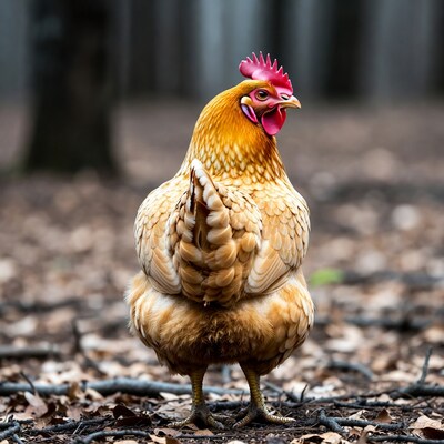 Rooster standing in forest