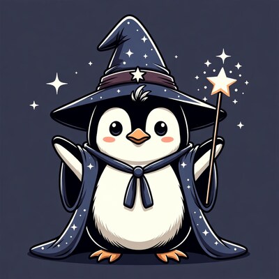 Cute Penguin Wizard with Wand
