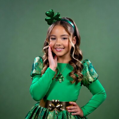 Girl in green shamrock St. Patrick's dress