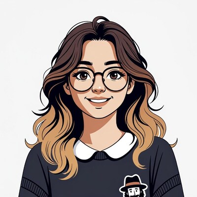 Smiling woman with glasses and hat pin