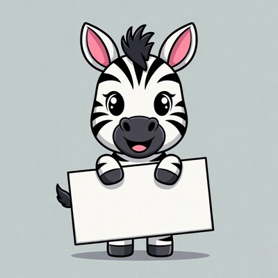 Cute zebra holding blank sign
