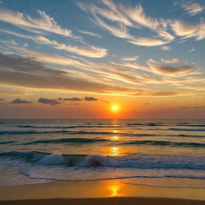 Sunset over ocean beach