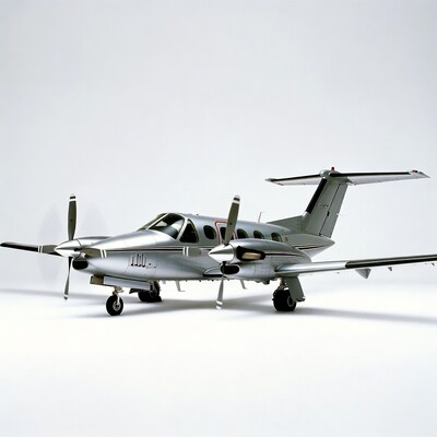 Silver Twin-Engine Beechcraft Baron Airplane