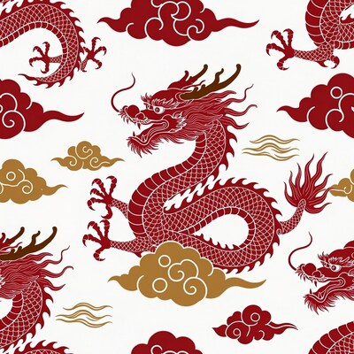 Red Chinese Dragons Seamless Pattern