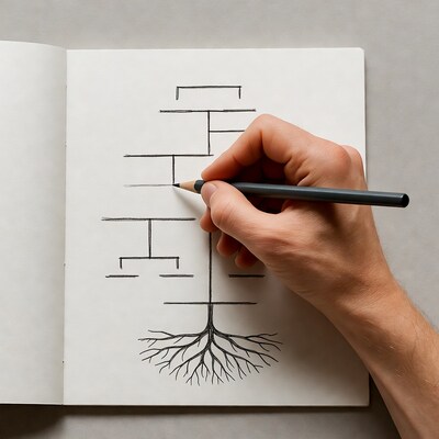 Man drawing family tree sketch