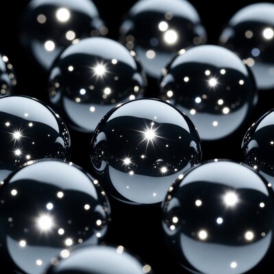 Shiny Metallic Spheres on Black Background