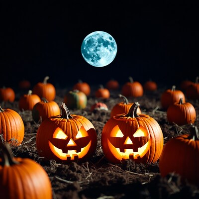 Jack-o'-lanterns with full moon