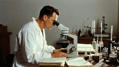 Man using microscope in lab