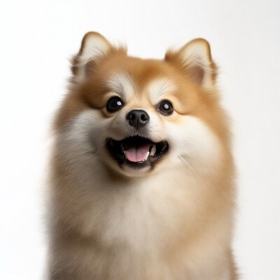Smiling Pomeranian on white background