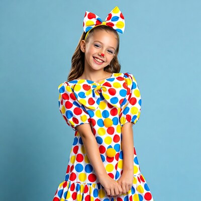 Girl in colorful clown costume