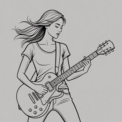 Woman playing electric guitar