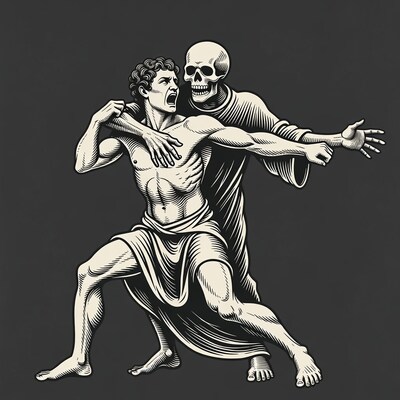 Skeleton Grabbing Muscular Man