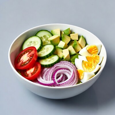 Fresh salad with tomatoes cucumbers avocado eggs