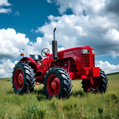 Red Tractor in Green Field