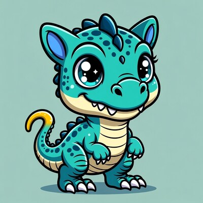 Cute teal baby dinosaur illustration