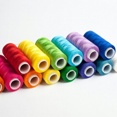 Colorful Thread Spools on White Background