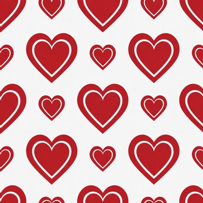 Red Outline Hearts Seamless Pattern