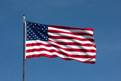 American flag waving on pole