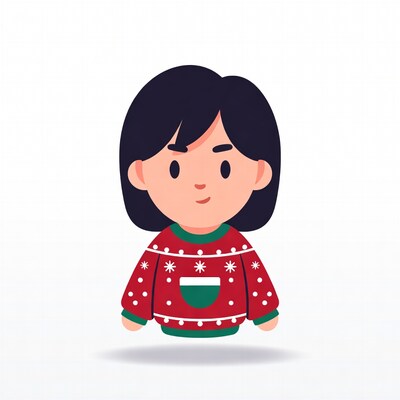 Girl in Christmas Sweater Illustration
