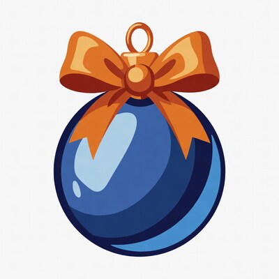 Blue Christmas Ornament with Orange Bow