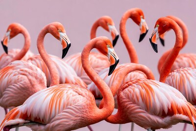 Flock of pink flamingos