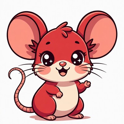 Cute red cartoon mouse waving