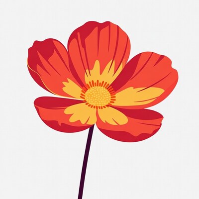 Red Cosmos Flower Illustration