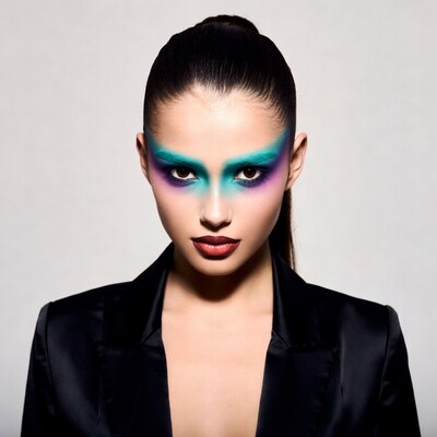 Woman with turquoise eyeshadow ponytail