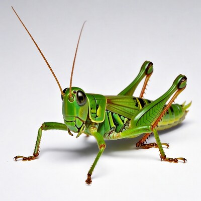 Green grasshopper on white background