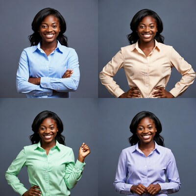 Smiling African-American woman in striped shirts