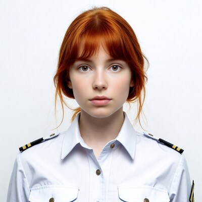 Redhead girl in white uniform