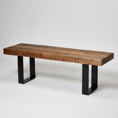 Rustic Reclaimed Wood Bench Black Metal Legs