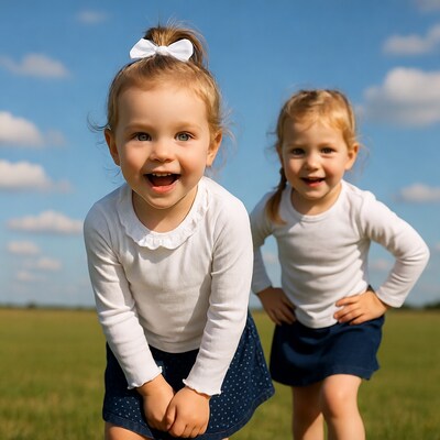Two happy girls in field