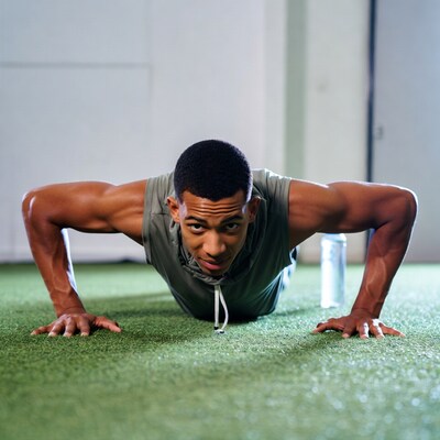 African-American man doing pushups