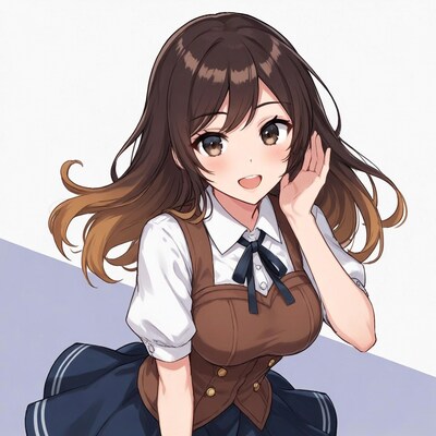Anime girl smiling hand to ear